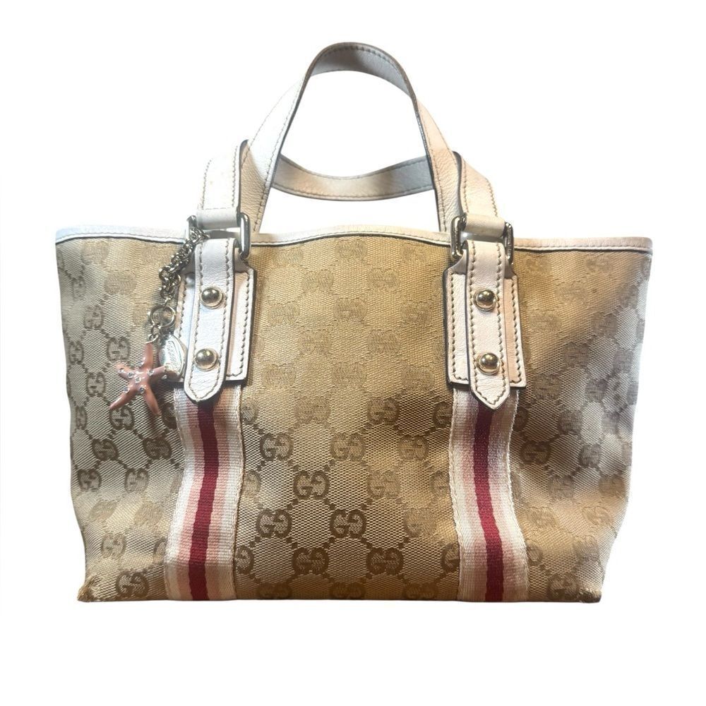 GUCCI GG Beige Canvas Jolicouer Mini Tote Bag With Starfish Charm